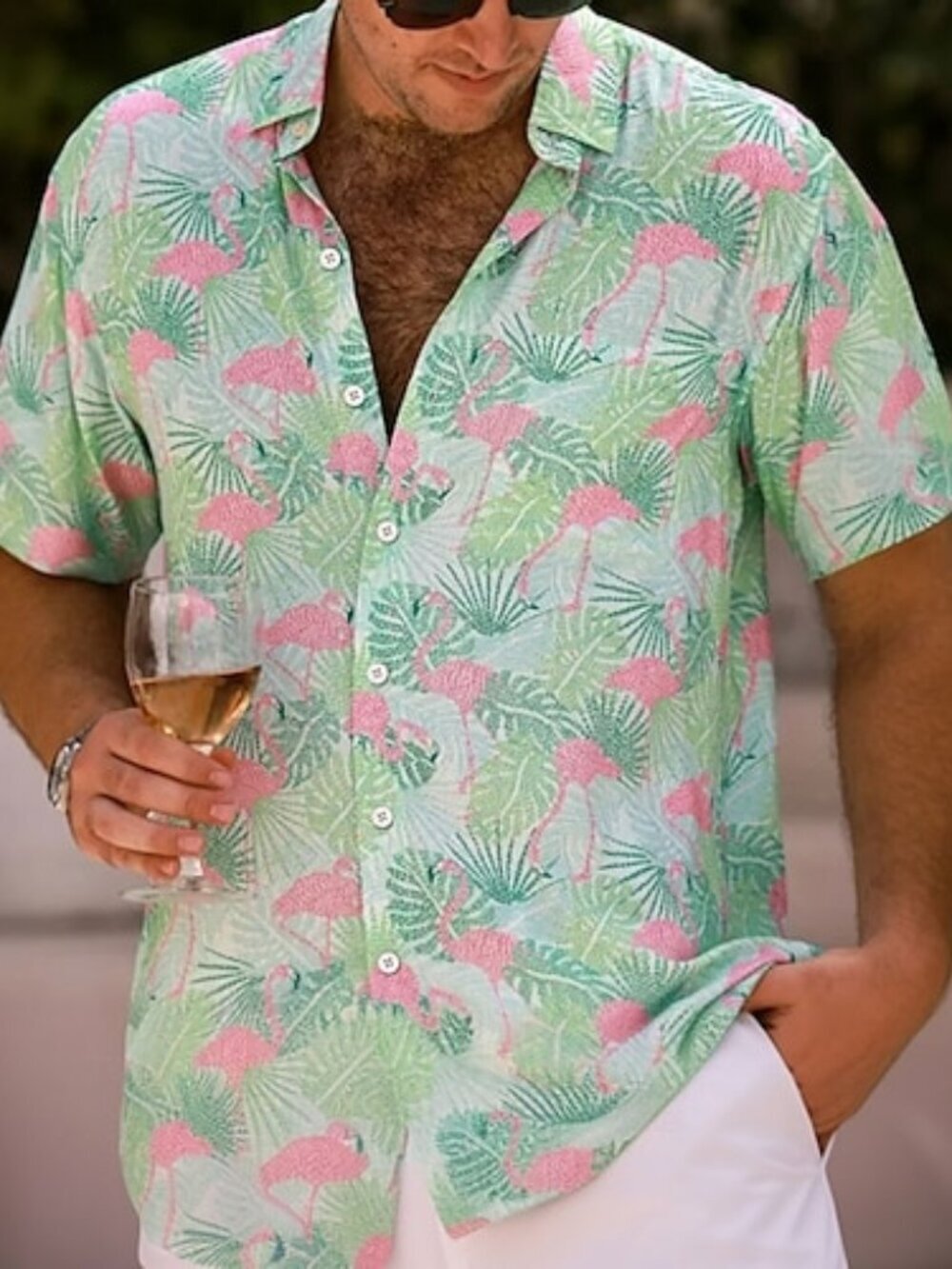 Kenny Flowers Performance Tropical Palm Polo with Flamingos size Small